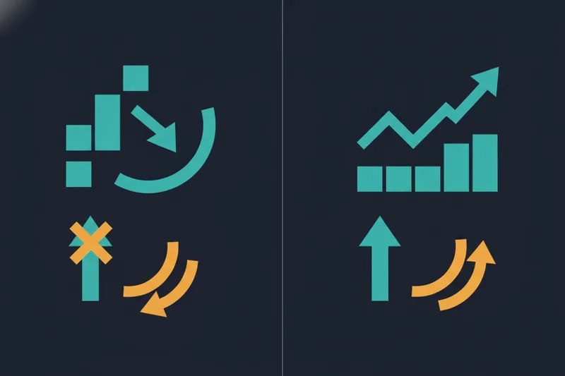 Visual comparison between reversal and continuation patterns on a chart
