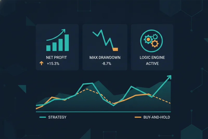 Key performance metrics like net profit and max drawdown visualized