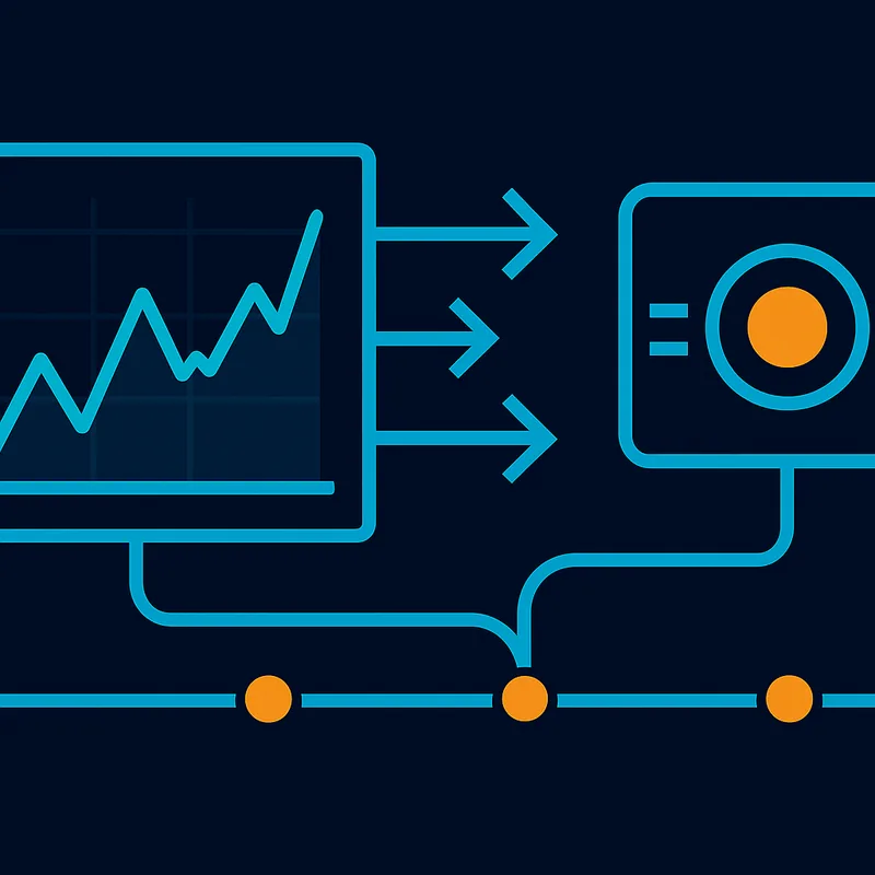 Illustration of a platform connecting orders, charts, and positions