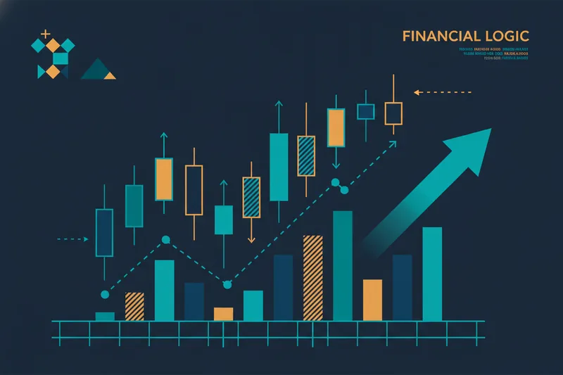 Candlestick price chart with volume bars over time