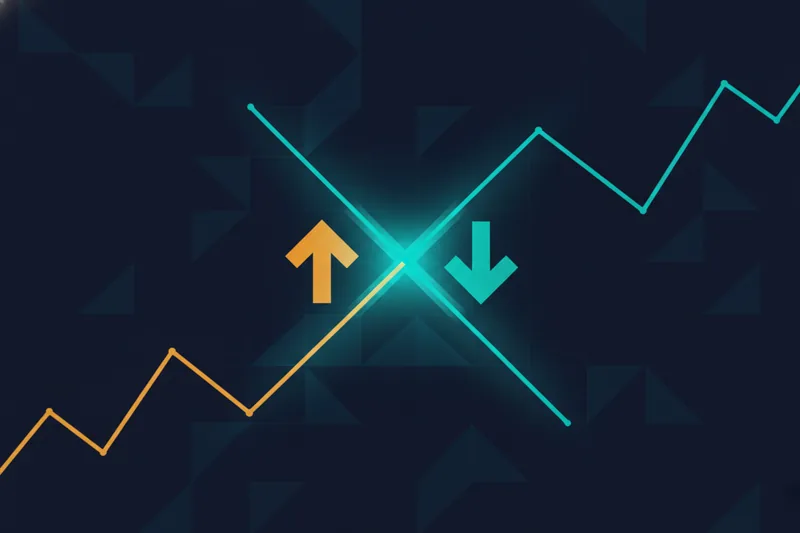 Illustration of moving-average crossover on a crypto chart with a clear trigger zone