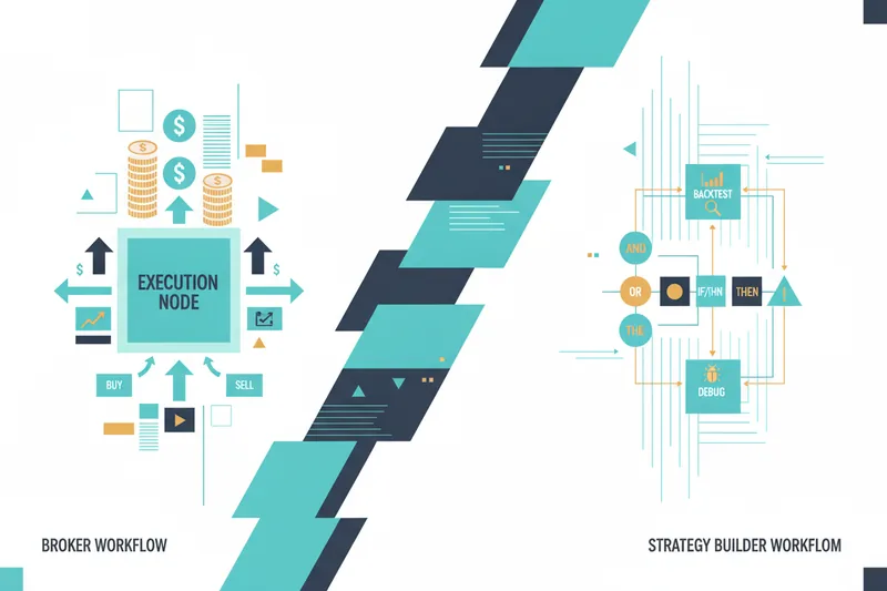 Illustration comparing brokerage platform and no-code strategy builder