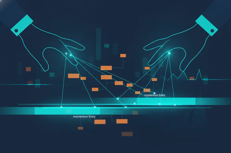 Illustration of momentum trading rules triggering on a chart with a visual condition map