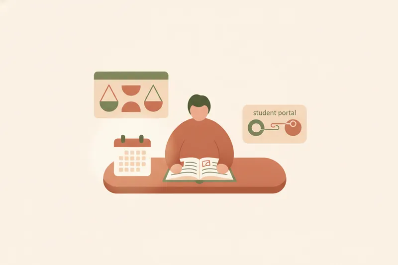 Calm tutoring workspace showing linked schedule, balances, and lesson materials
