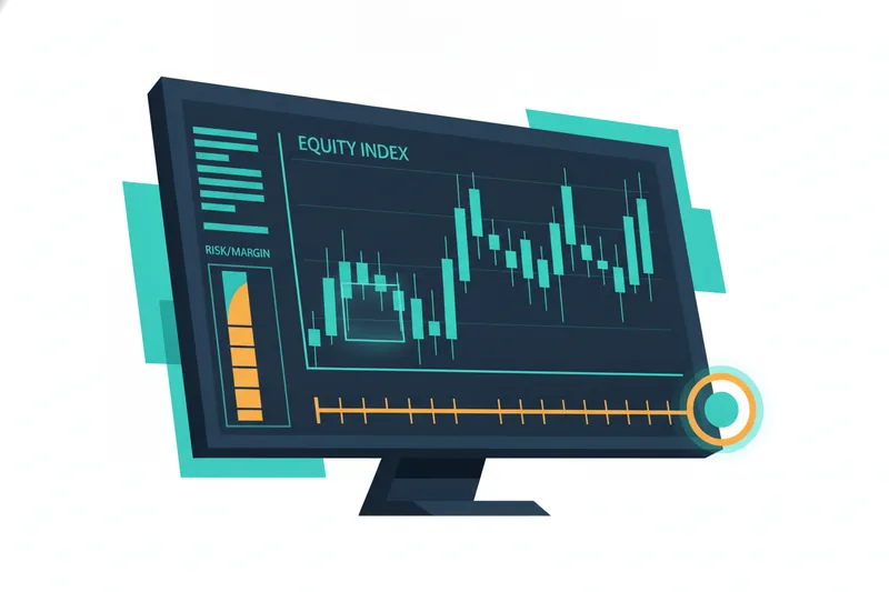 Wide scene showing the index chart and cash settlement at contract expiration