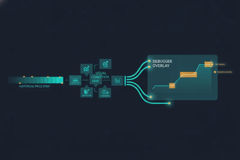 Visual flow of backtesting and debugging rules on NQ history