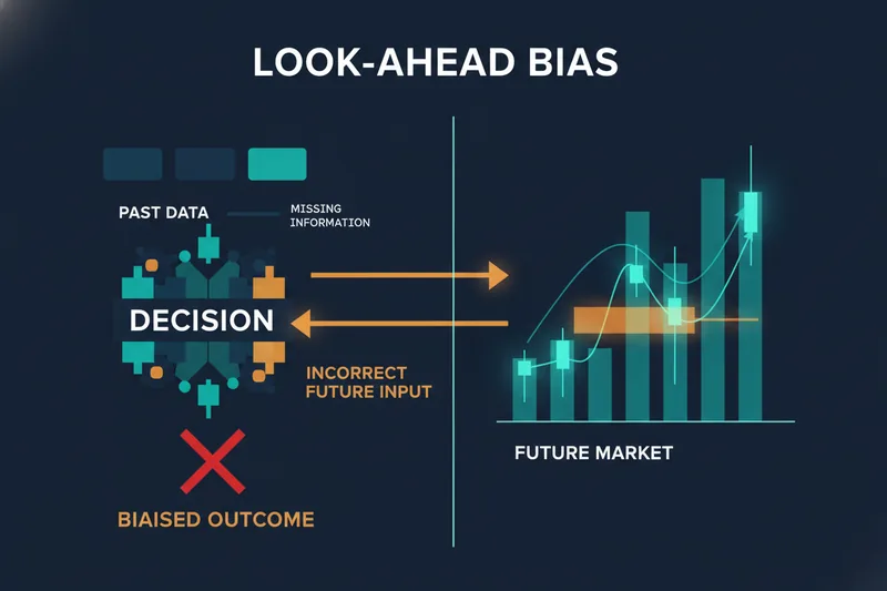 Look-ahead bias shown as future data leaking into past decisions