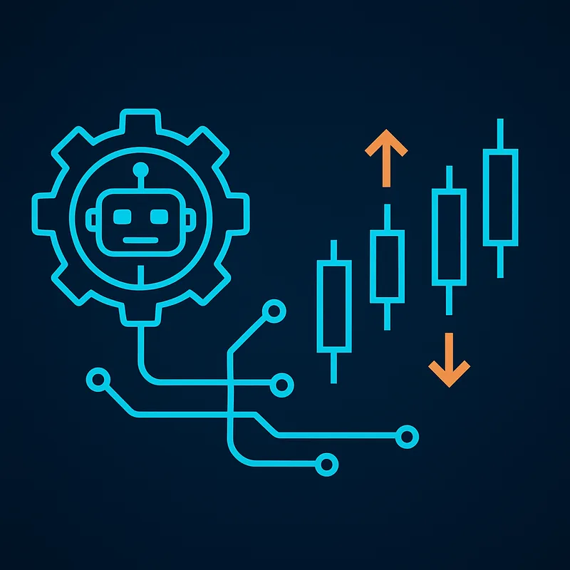 Ilustración de un bot de trading que ejecuta reglas automáticamente en un gráfico