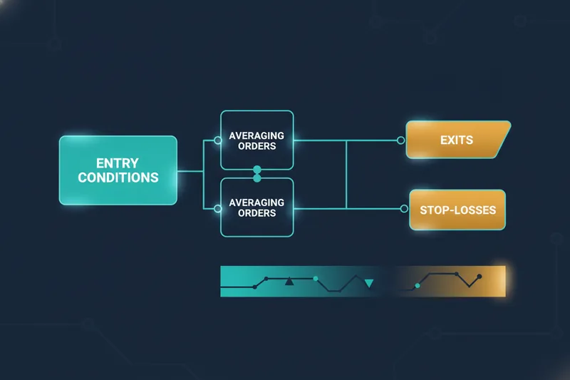 Deal map diagram with entries, averages, exits, and stop-loss