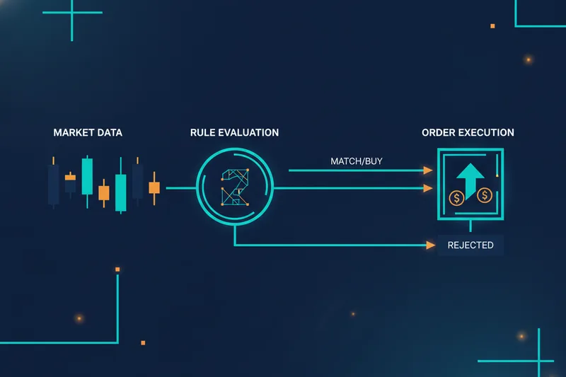 Illustration of the automation flow: data, rules, and order execution.