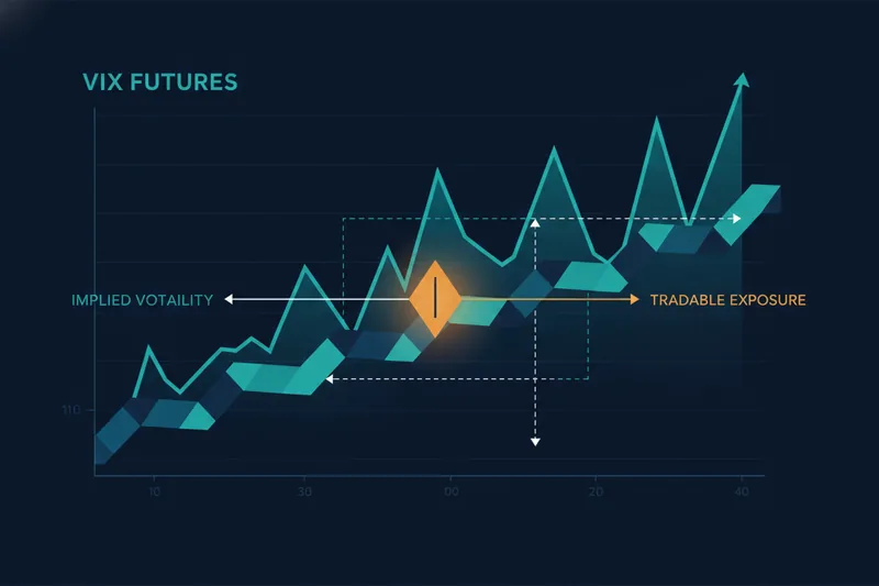 Panoramic scene of a VIX futures curve and a volatility chart