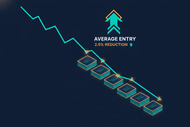 Illustration of how a pro DCA bot averages the entry with safety orders