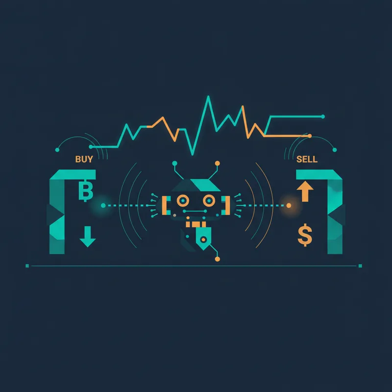 Illustration of a trading robot monitoring market signals