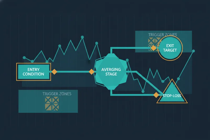 Illustration of the no-code deal map with entries, averages, exits, and stop-loss