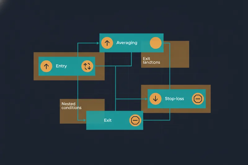 No-code deal map showing entry, averaging, exit, and stop-loss logic