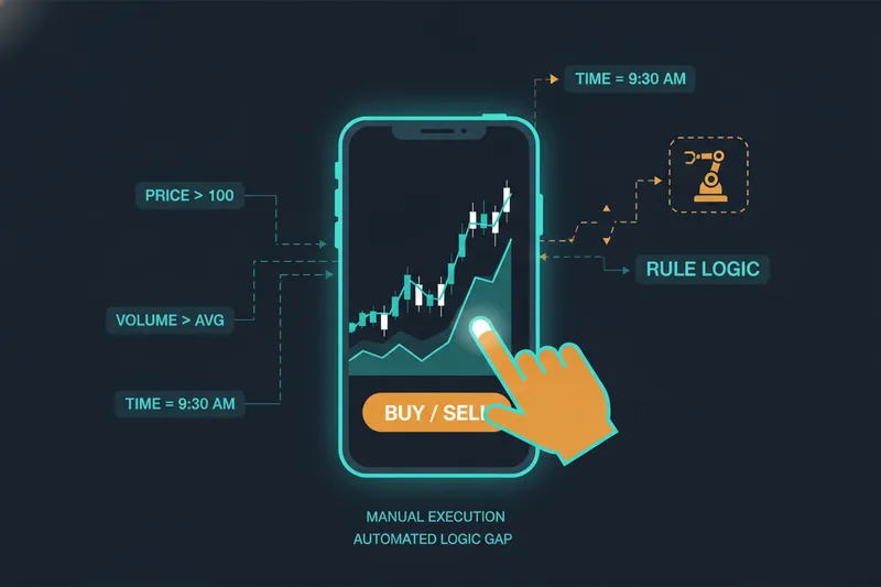 Explicación visual de que Robinhood no automatiza reglas de trading