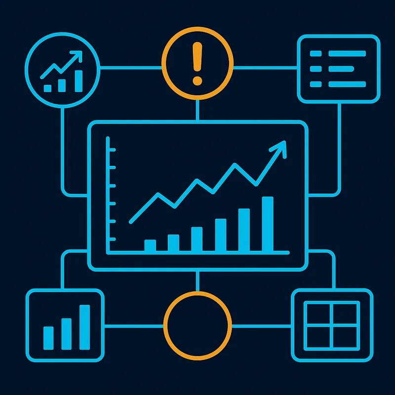 Illustration of plan dimensions: indicators, alerts, history, and connections