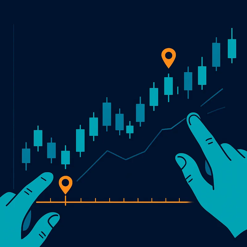 Illustration of manual backtesting with candlestick review and entry markers