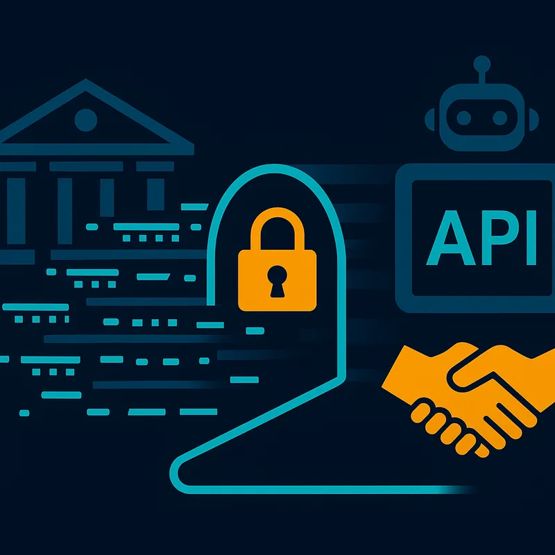 Ilustración abstracta de una conexión API segura entre el bot y el exchange