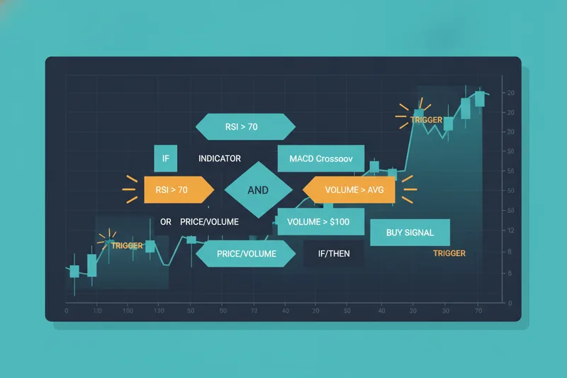 Visual condition builder showing where the rules trigger on the chart