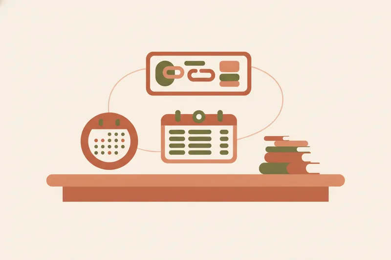 Illustration showing connected scheduling, lesson package balance, and materials for language teaching software