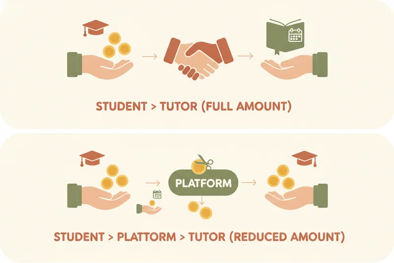 Direct payment vs marketplace commission flow for tutor hourly rates