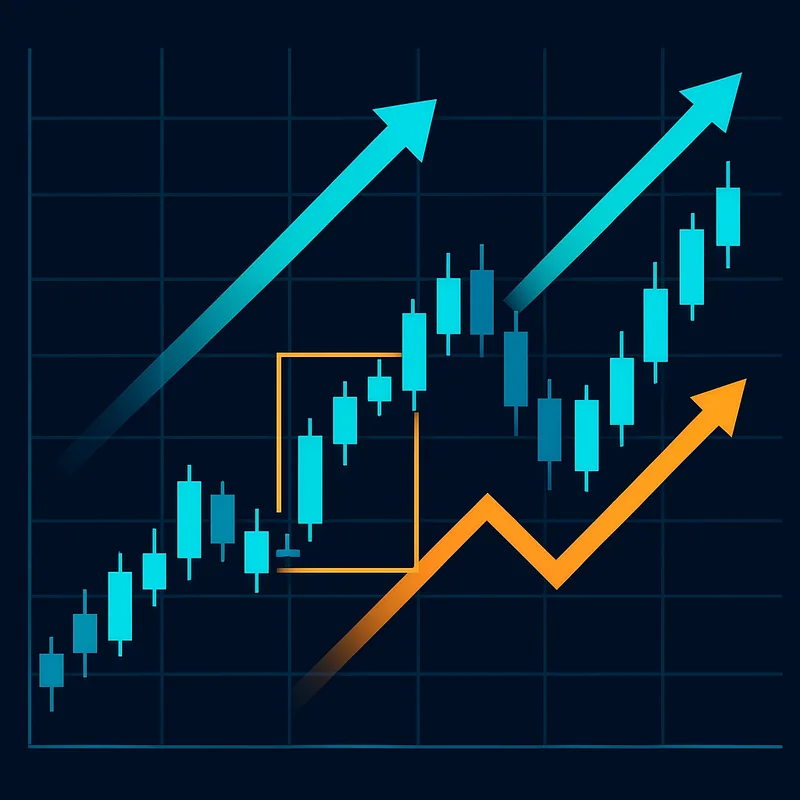 Illustration of a candlestick chart with trends and reversal zones