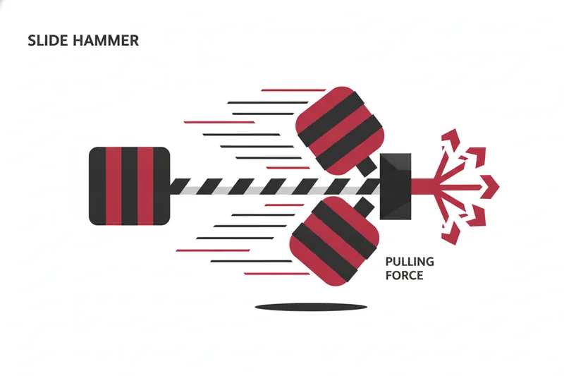 Ilustración del funcionamiento de un slide hammer con fuerza de tracción