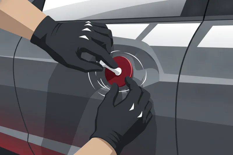 PDR glue tab bonded to a dent for temporary attachment