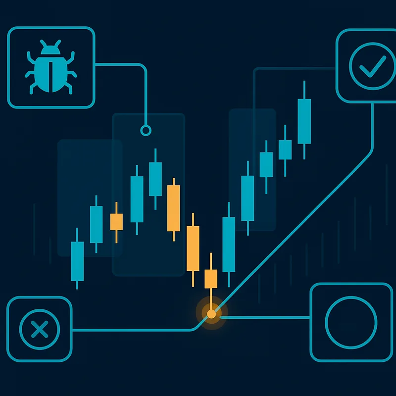 Illustration of a visual debugger highlighting candles where rules are triggered