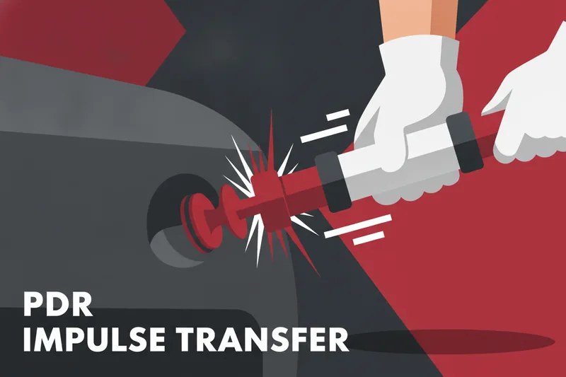 Ilustración del momento en que el slide hammer transfiere fuerza a la pestaña de pegamento