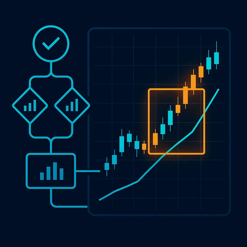 Visual debugger highlighting zones of the chart when conditions are triggered