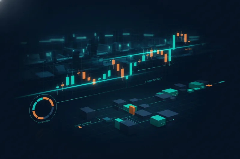 Cảnh minh họa biểu đồ futures và các khối hợp đồng e-mini đang được vận hành theo quy tắc.